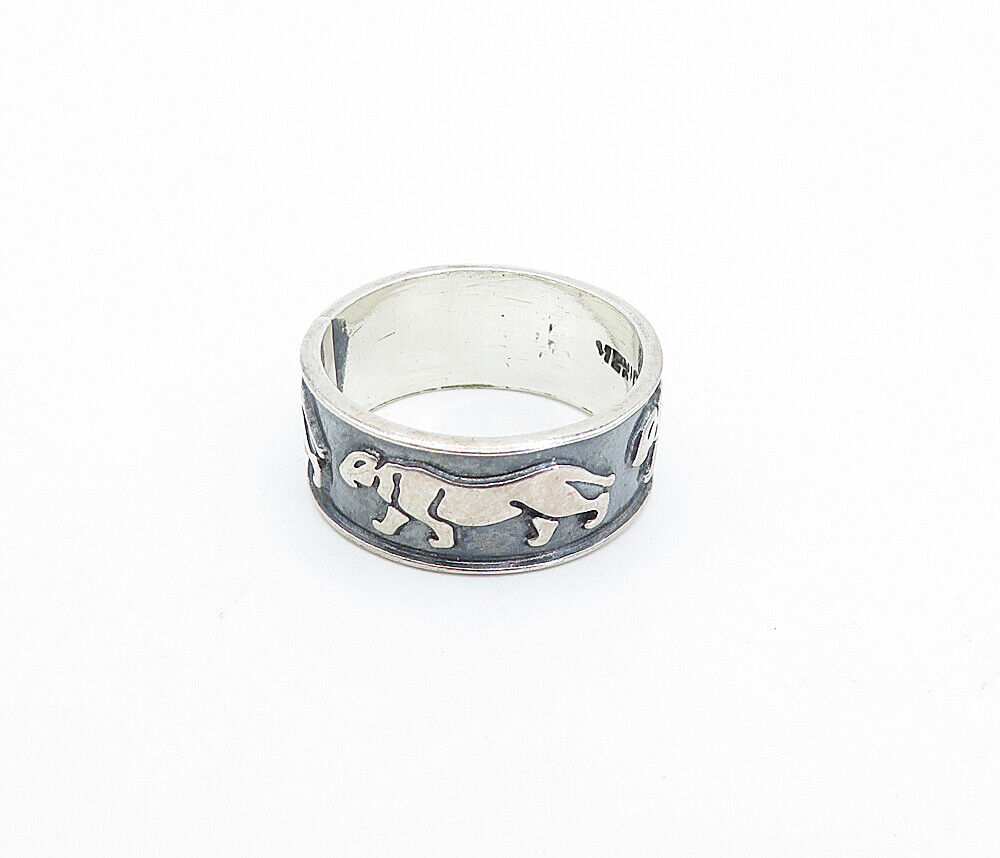 MEXICO 925 Sterling Silver - Vintage Oxidized Animal Band Ring Sz 6.5 - RG3861