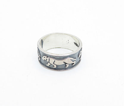 MEXICO 925 Sterling Silver - Vintage Oxidized Animal Band Ring Sz 6.5 - RG3861