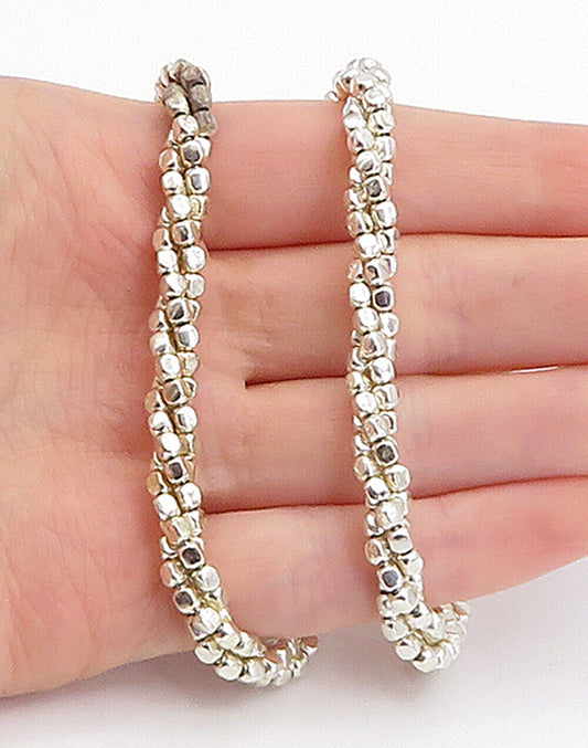 925 Sterling Silver - Shiny Petite Beaded Multi-Strand Chain Necklace - NE1104