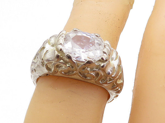 925 Sterling Silver - Vintage Cubic Zirconia Dome Cocktail Ring Sz 6 - RG6331