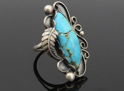 SARAH CURLEY NAVAJO 925 Silver - Vintage Turquoise Cocktail Ring Sz 6.5 - RG8641