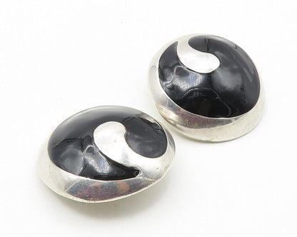 DESIGNER 925 Sterling Silver  - Vintage Black Onyx Non Pierce Earrings - EG5764