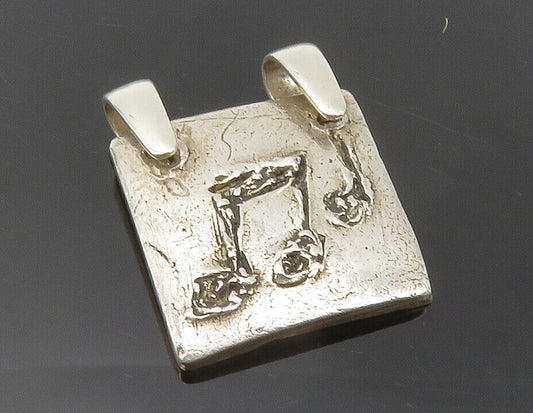 925 Sterling Silver - Vintage Chiseled Music Notes Square Drop Pendant - PT9754