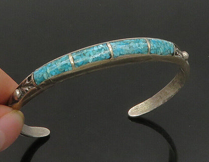 ZUNI NAVAJO 925 Silver - Vintage Crushed Turquoise Cuff Bracelet - BT8443