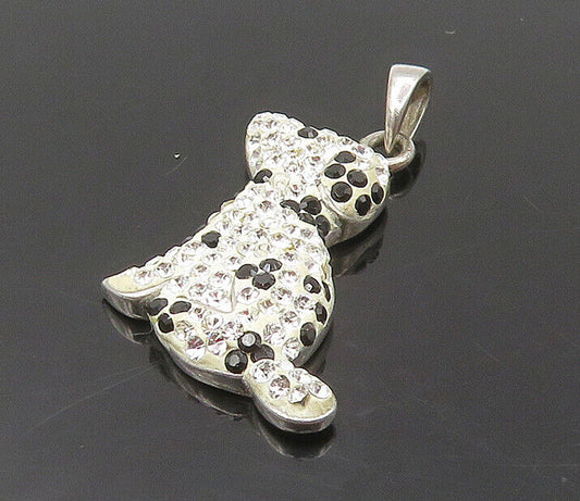 925 Sterling Silver - Vintage Cubic Zirconia Spotted Dog Pendant - PT13783