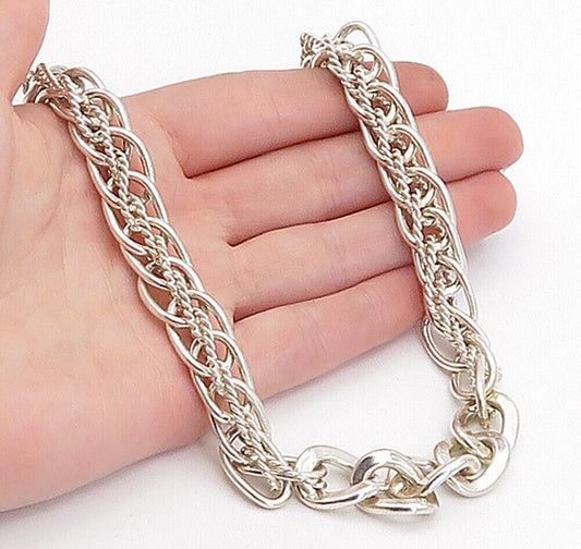 MEXICO 925 Sterling Silver - Vintage Shiny Twist Link Chain Necklace - NE1170