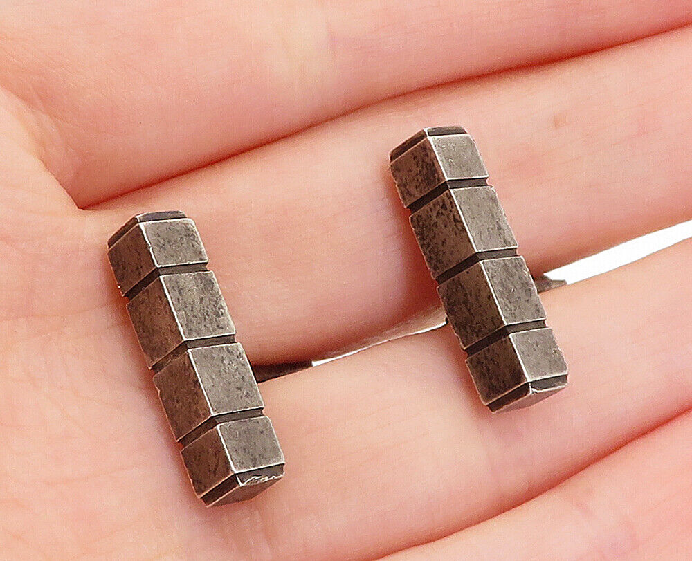 GEORG JENSEN 925  Silver - Vintage Oxidized Square Block Cuff Links - TR1160