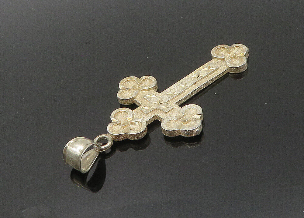 1 Of A KIND 925 Silver - Vintage Etched Detail Religious Cross Pendant - PT16837