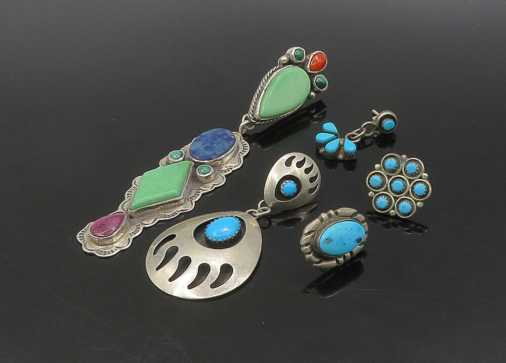 ZUNI NAVAJO 925 Silver - Vintage Multi-Stone Lot Single Earrings - EG11248