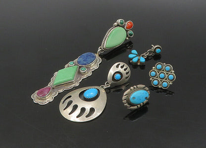 ZUNI NAVAJO 925 Silver - Vintage Multi-Stone Lot Single Earrings - EG11248